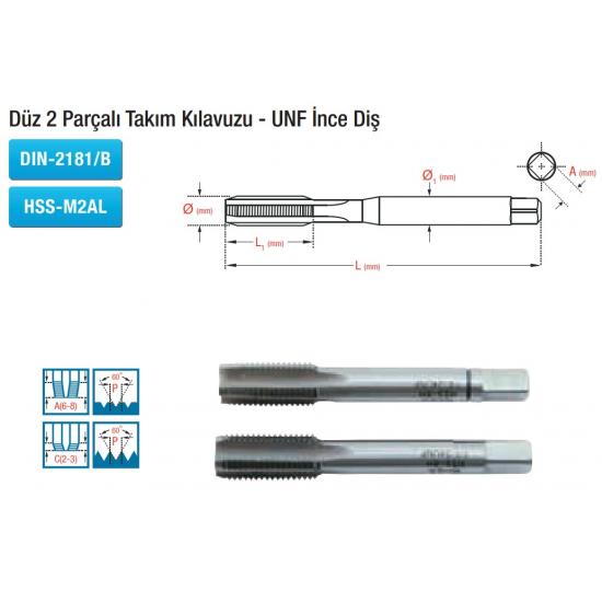 Düz 2 Parçalı Takım Kılavuzu - UNF İnce Diş  DIN-2181/B  HSS-M2AL