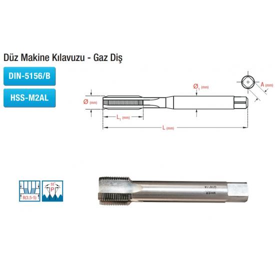 Düz Makine Kılavuzu - Gaz Diş DIN-5156/B HSS-M2AL