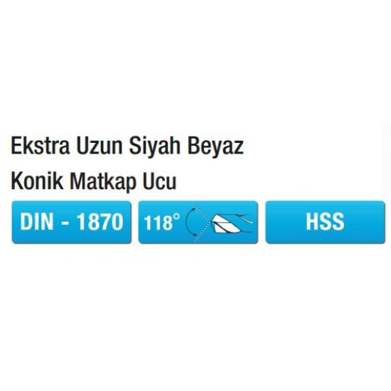 EKSTRA UZUN SİYAH BEYAZ KONİK MATKAP UCU DIN - 1870