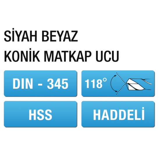 SİYAH BEYAZ KONİK MATKAP UCU DIN - 345 HSS